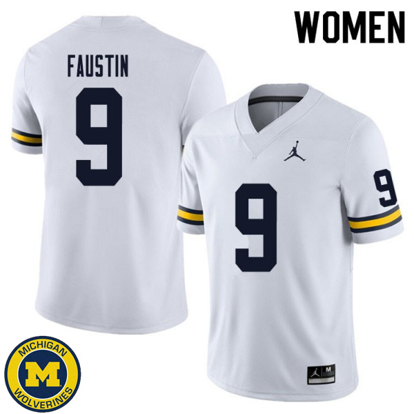 Women University of Michigan #9 Sammy Faustin White Official Game Football Jersey